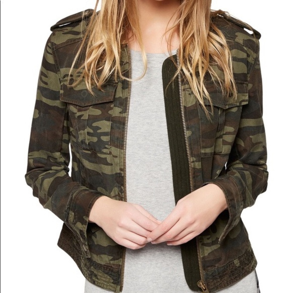 Sanctuary Camo Fringe Hem Zip Up Jacket - Picture 1 of 8